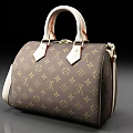 Luxury Designer Handbag With Classic Monogram Pattern Brown Beige Leather Handles And Adjustable Shoulder Strap