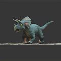 Teal Triceratops Dinosaur Model Featuring Pink Frill Standing On Rocky Base Design