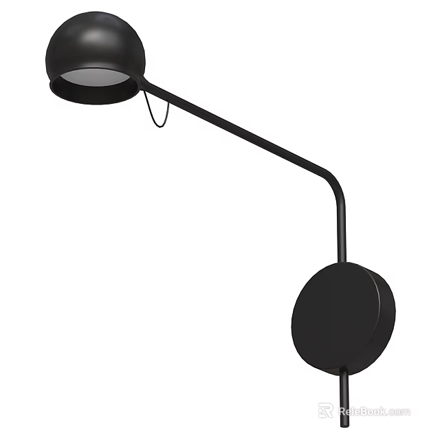 Black Modern Wall Lamp With Round Shade Curved Arm And Decorative Design 3d model 
