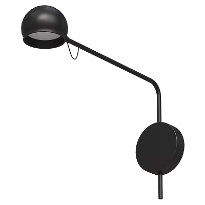 Black Modern Wall Lamp With Round Shade Curved Arm And Decorative Design 3d model