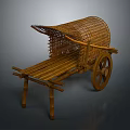 Vintage Traditional Bamboo Handcart With Canopy Wheel And Wooden Seat Design