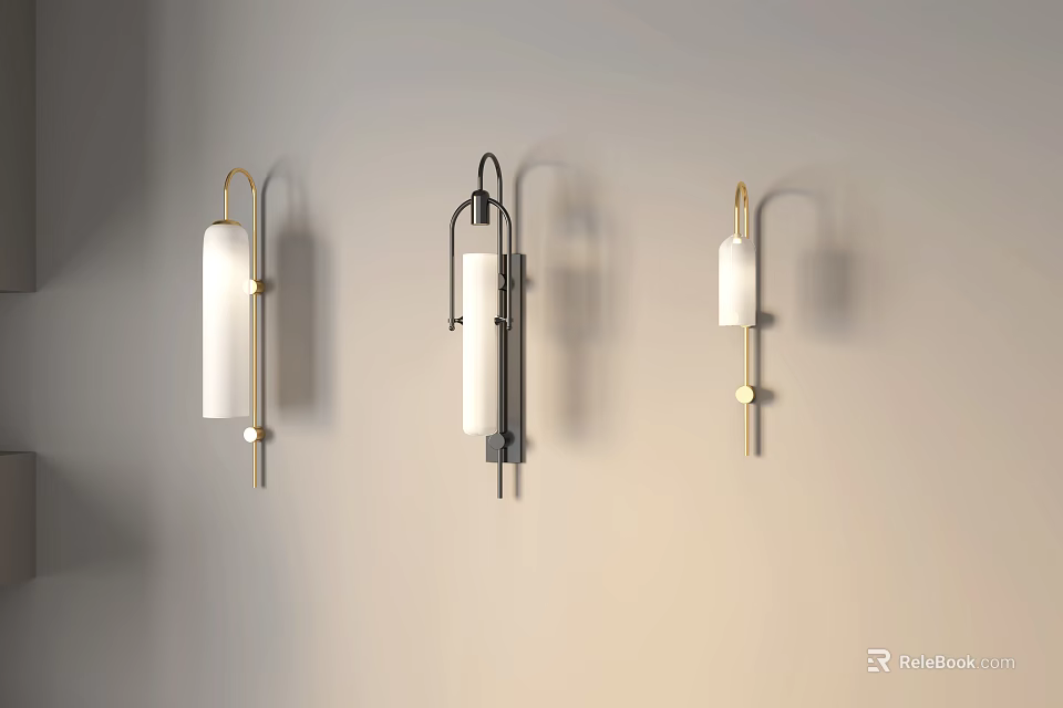 Modern Wall Lamps With Sleek Metal Frames And White Shades Design 3d model