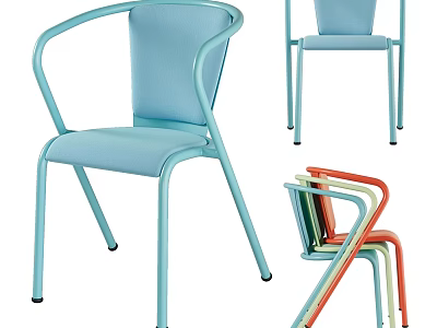 Modern Stackable Single Chair With Light Blue Seat Metal Frame And Curved Armrests 3d model