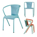 Modern Stackable Single Chair With Light Blue Seat Metal Frame And Curved Armrests