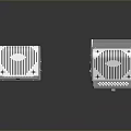 Two Industrial Gray Equipment Units With Fin Structure And Base Supports