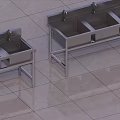 Commercial Kitchen Stainless Steel Double Bowl Sinks With Standing Frames 3d model