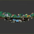Cartoon Scenic Town With Colorful Houses Green Trees Grass And Central Open Space