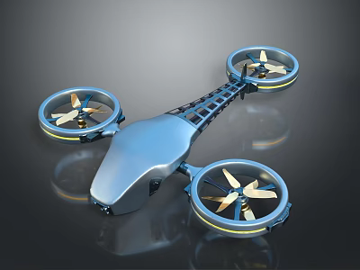 Futuristic Electric Passenger Aircraft With Streamlined Blue Body Four Rotors And Yellow Accents 3d model