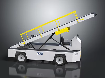 White TCB Industrial Vehicle With Yellow Guardrail And Extendable Conveyor Arm 3d model
