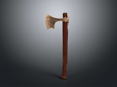 Axe Shaped Sculpture Carving With Wooden Handle And Metal Axe Head Artistic Design 3d model