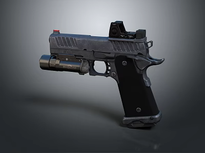 Modern Tactical Pistol Featuring Silencer Attachment Top Mounted Sight And Black Grip 3d model