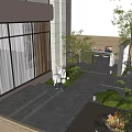 Modern Courtyard Garden With Fire Pit Benches Green Plants And Gravel Pathway