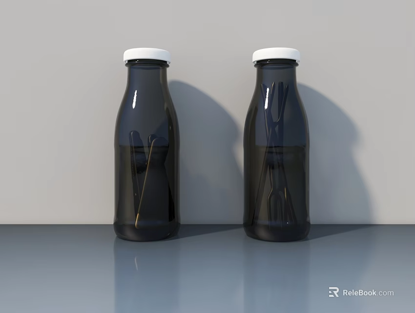 Dark Colored Ceramic Vessels With White Lids Placed On Smooth Gray Surface 3d model 