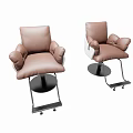 Two Modern Brown Leather Massage Chairs With Padded Armrests And Metal Base Wheels