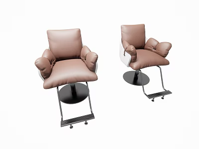 Two Modern Brown Leather Massage Chairs With Padded Armrests And Metal Base Wheels 3d model
