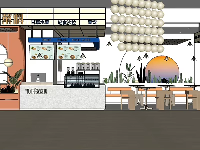 Cozy Milk Tea Shop Serving Fresh Fruit Tea Rich Milk Tea With Plants Decorative Lights 3d model