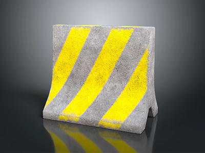 Gray Concrete Traffic Barrier With Yellow Diagonal Stripes For Road Safety 3d model