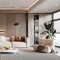 Modern Living Room Interior With Wooden Wall White Sofa Coffee Table And Floor Lamp