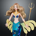 Mermaid with Long Golden Hair Blue Scaled Tail Holding Golden Trident Yellow Wing Like Structures