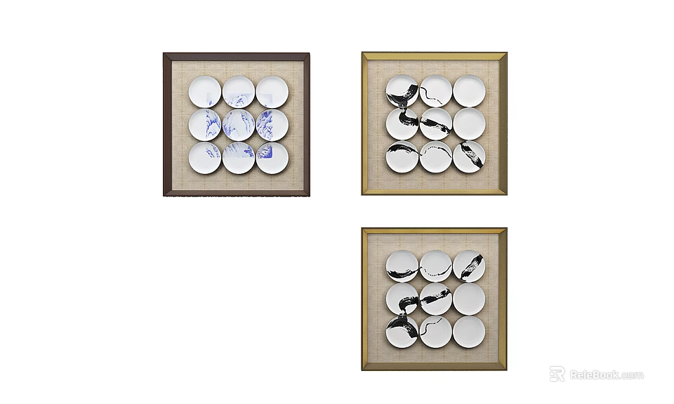 Framed Wall Art With Circular Elements Arrangement In Different Frame Colors 3d model