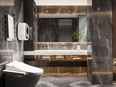 Modern Bathroom Interior With Marble Smart Toilet Vanity And Lighting 3d model