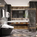 Modern Bathroom Interior With Marble Smart Toilet Vanity And Lighting