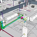 Industrial Pipe System Layout With Colored Pipes And Equipment Installation