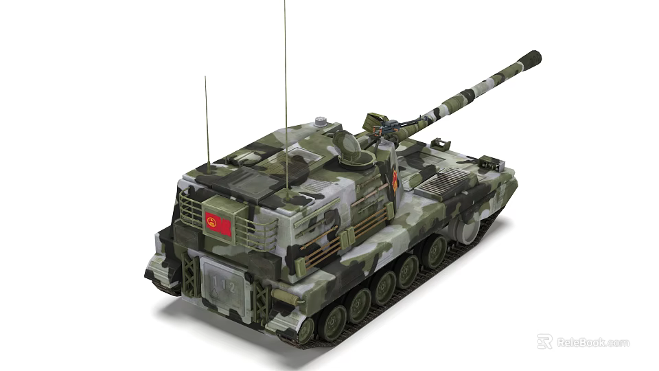 Modern Military Green Brown Camouflage Tank With Long Cannon Tracks Antennas And Armored Body 3d model 