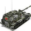 Modern Military Green Brown Camouflage Tank With Long Cannon Tracks Antennas And Armored Body