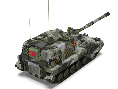 Modern Military Green Brown Camouflage Tank With Long Cannon Tracks Antennas And Armored Body 3d model