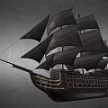 Classic Wooden Sailing Ship With Black Sails And Tall Masts Design
