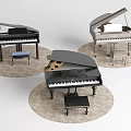 Classic Grand Pianos In Various Colors With Matching Benches On Rugs