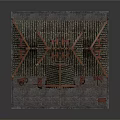 Cartoon Style Chinese Traditional Building Scene With Red Curved Eaves Tiled Roof And Front Plaque