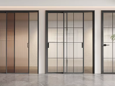 Modern Sliding Doors With Glass Panels And Black Frames For Interior Design 3d model
