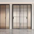 Modern Sliding Doors With Glass Panels And Black Frames For Interior Design 3d model