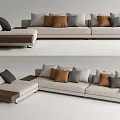 Light Colored L Shaped Sectional Sofa With Brown Gray Black Cushions 3d model