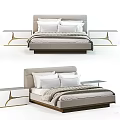 Modern Double Bed With Plush Pillows Cozy Blanket And Bedside Nightstands