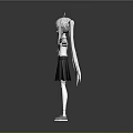 Anime Game Character With Long White Hair Ponytail White Shirt Black Pleated Skirt Arms Outstretched