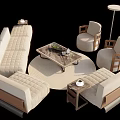 Modern Quilted Sofa And Coffee Table Set With Armchairs Round Rug And Floor Lamp