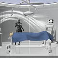 Futuristic Operating Room Interior With Robot Medical Equipment And Blue Cloth Covered Table