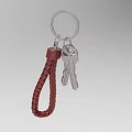 Modern Keychain With Red Braided Strap Silver Keys And Metal Ring