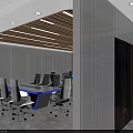 Modern Monitoring Room With Multiple Screens Ergonomic Chairs Control Workstations And Wooden Slat Ceiling Lighting