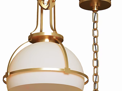 Elegant Gold Chandelier With White Lampshade Metal Frame And Chain Hanging Design 3d model