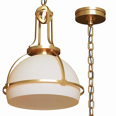 Elegant Gold Chandelier With White Lampshade Metal Frame And Chain Hanging Design 3d model