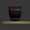 Dark Red Wooden Barrel Household Item With Black Circular Base And Gold Rim