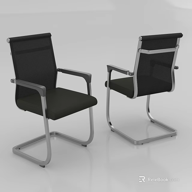 Ergonomic Office Chair With Black Mesh Back Silver Metal Frame And Armrests 3d model 