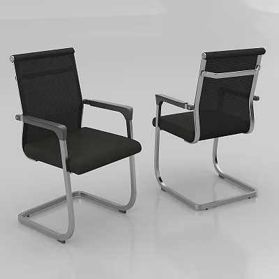 Ergonomic Office Chair With Black Mesh Back Silver Metal Frame And Armrests 3d model