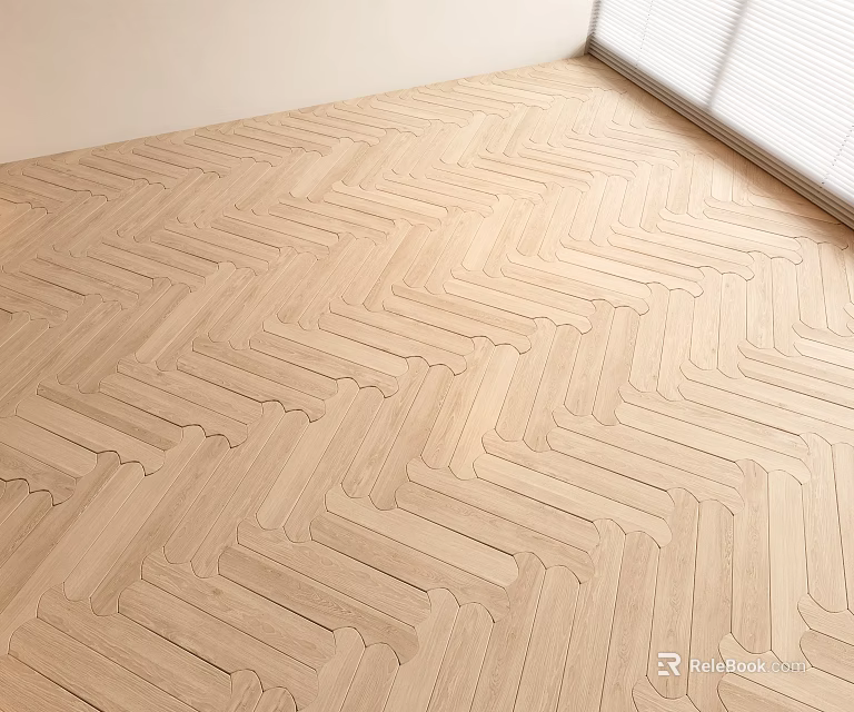 Light Colored Herringbone Pattern Wooden Flooring For Modern Minimalist Interior 3d model 