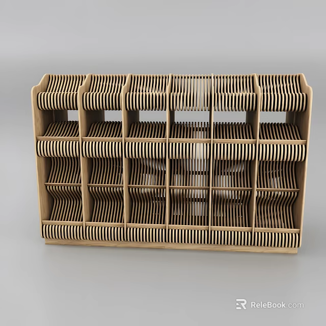 Display Shelf With Multilayer Grid Design Wooden Striped Structure For Small Items Organization And 3d model