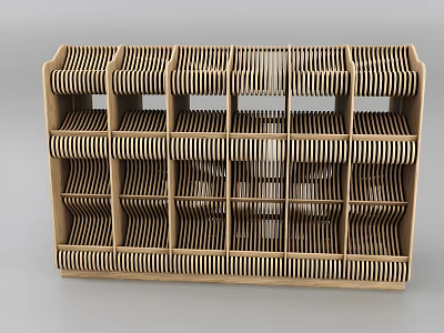 Display Shelf With Multilayer Grid Design Wooden Striped Structure For Small Items Organization And 3d model